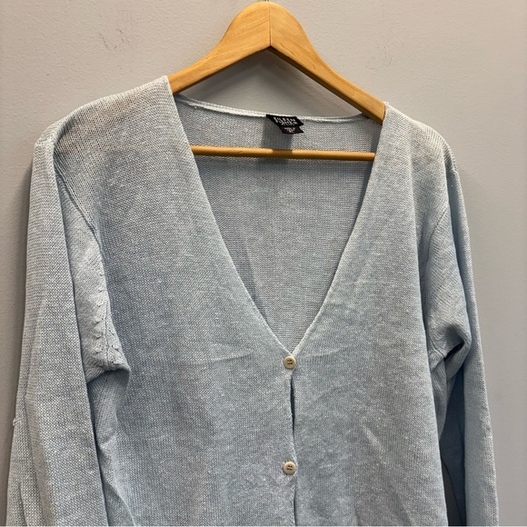 Eileen Fisher LP Linen Cardigan Sweater Blue Button front Large Petite - Picture 4 of 10